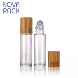 holographic glass roll on bottle bamboo lid